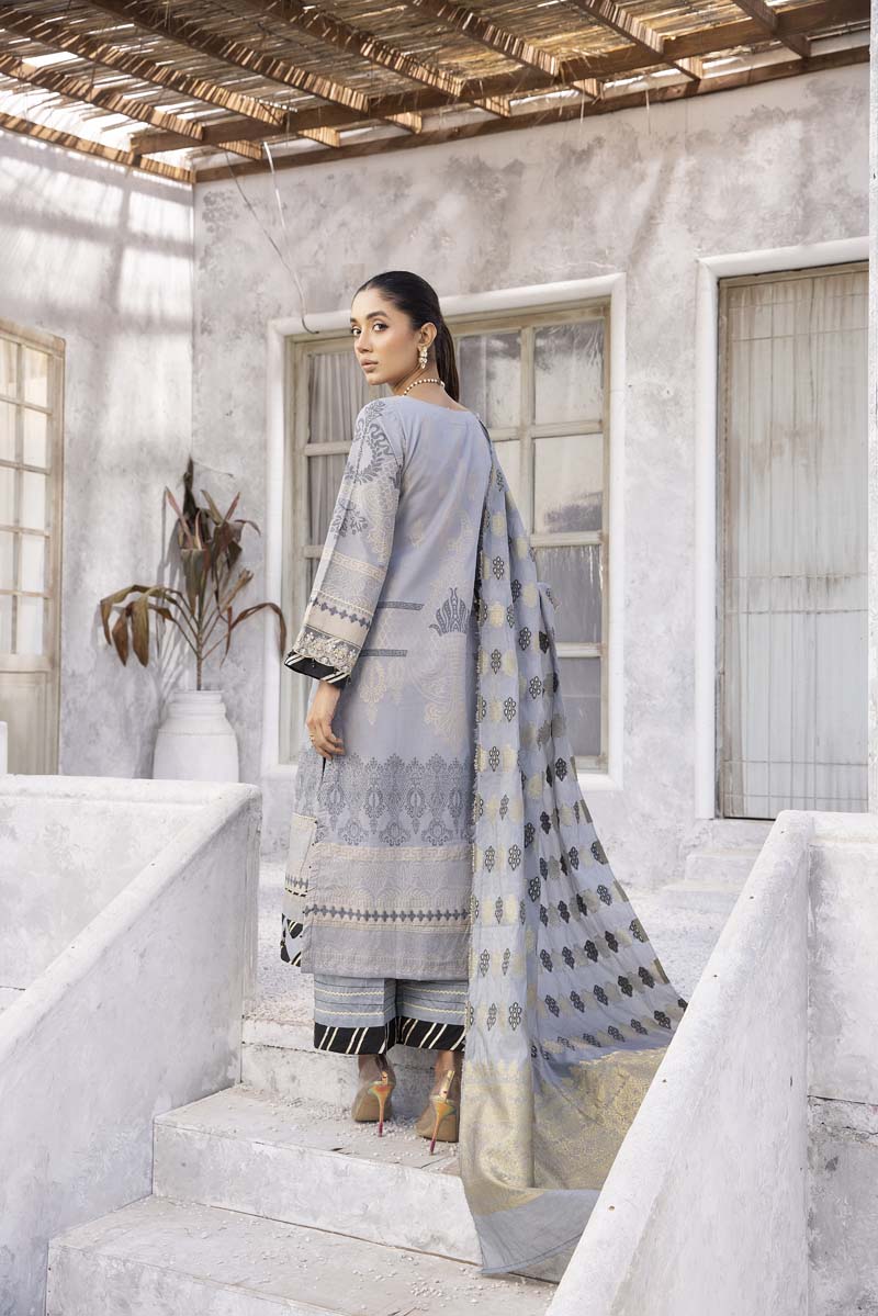 Elina Luxury Jacquard 3 Piece Grey Wedding Outfit - Desi Posh