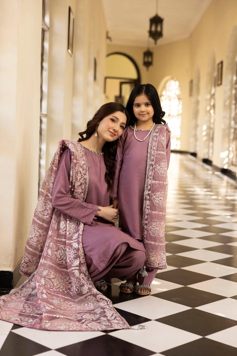 Kaash Eid Luxe Mummy & Me Girls Lilac Fershi Salwar Eid Outfit MNC05K