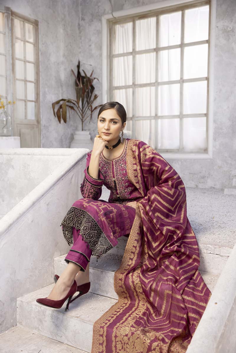Elina Luxury Jacquard 3 Piece Deep Ruby Wedding Outfit - Desi Posh