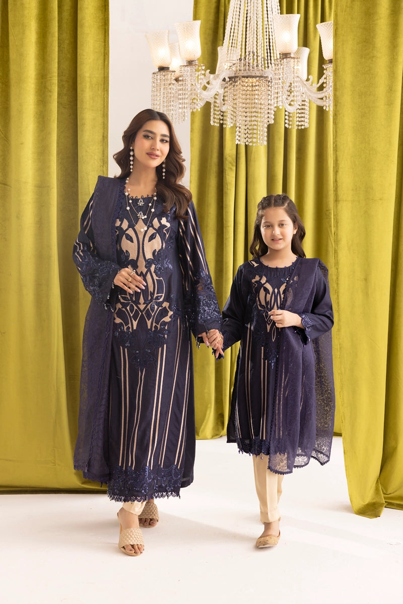 Maria B inspired Mummy & Me Ladies Navy Embroidered Eid Outfit GDP243