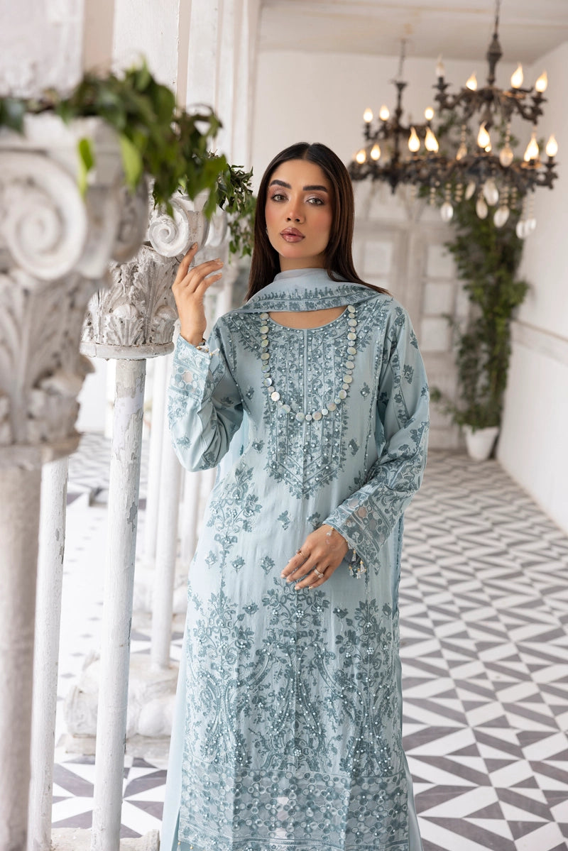 Jalwa Mint Ladies 3 Piece Palazzo Suit With Chiffon Dupatta