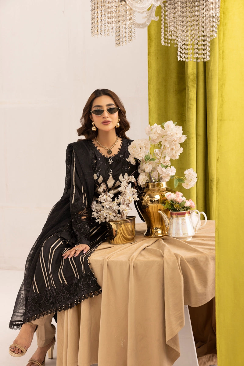 Maria B inspired Mummy & Me Ladies Black Embroidered Eid Outfit GDP243 - Desi Posh