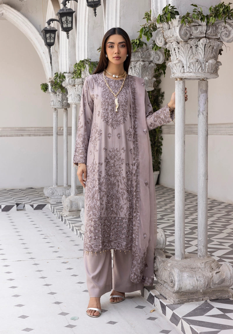 Jalwa Light Lilac Ladies 3 Piece Palazzo Suit With Chiffon Dupatta