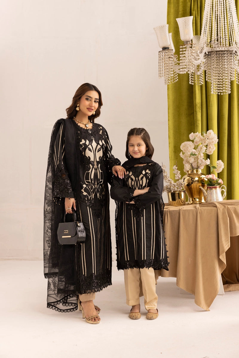Maria B inspired Mummy & Me Ladies Black Embroidered Eid Outfit GDP243 - Desi Posh