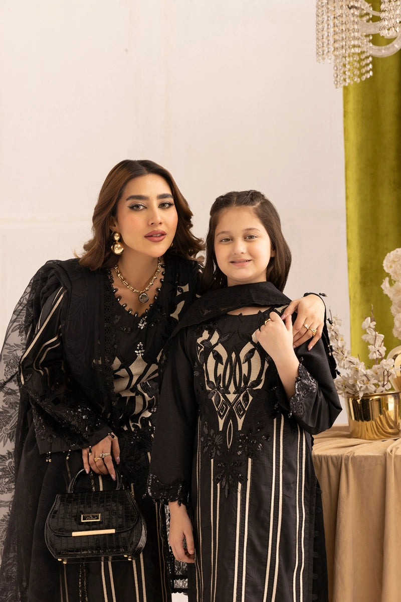 Maria B inspired Mummy & Me Ladies Black Embroidered Eid Outfit GDP243 - Desi Posh