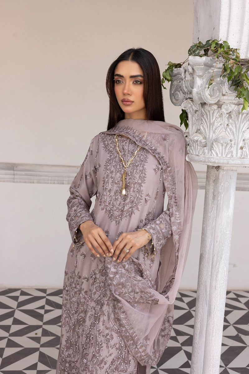 Jalwa Light Lilac Ladies 3 Piece Palazzo Suit With Chiffon Dupatta