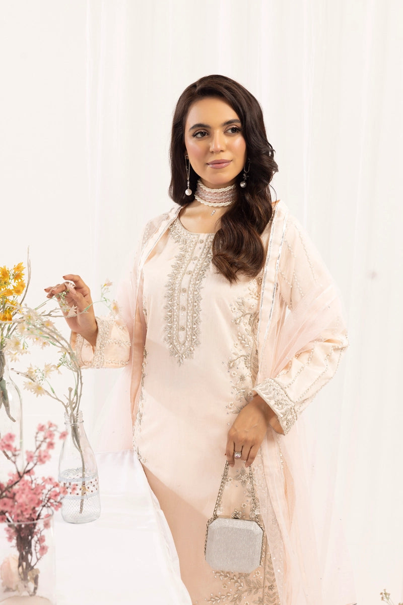 Ivana Mummy & Me Ladies Raw Silk 3 Piece Sharara Wedding Outfit Peach - Desi Posh