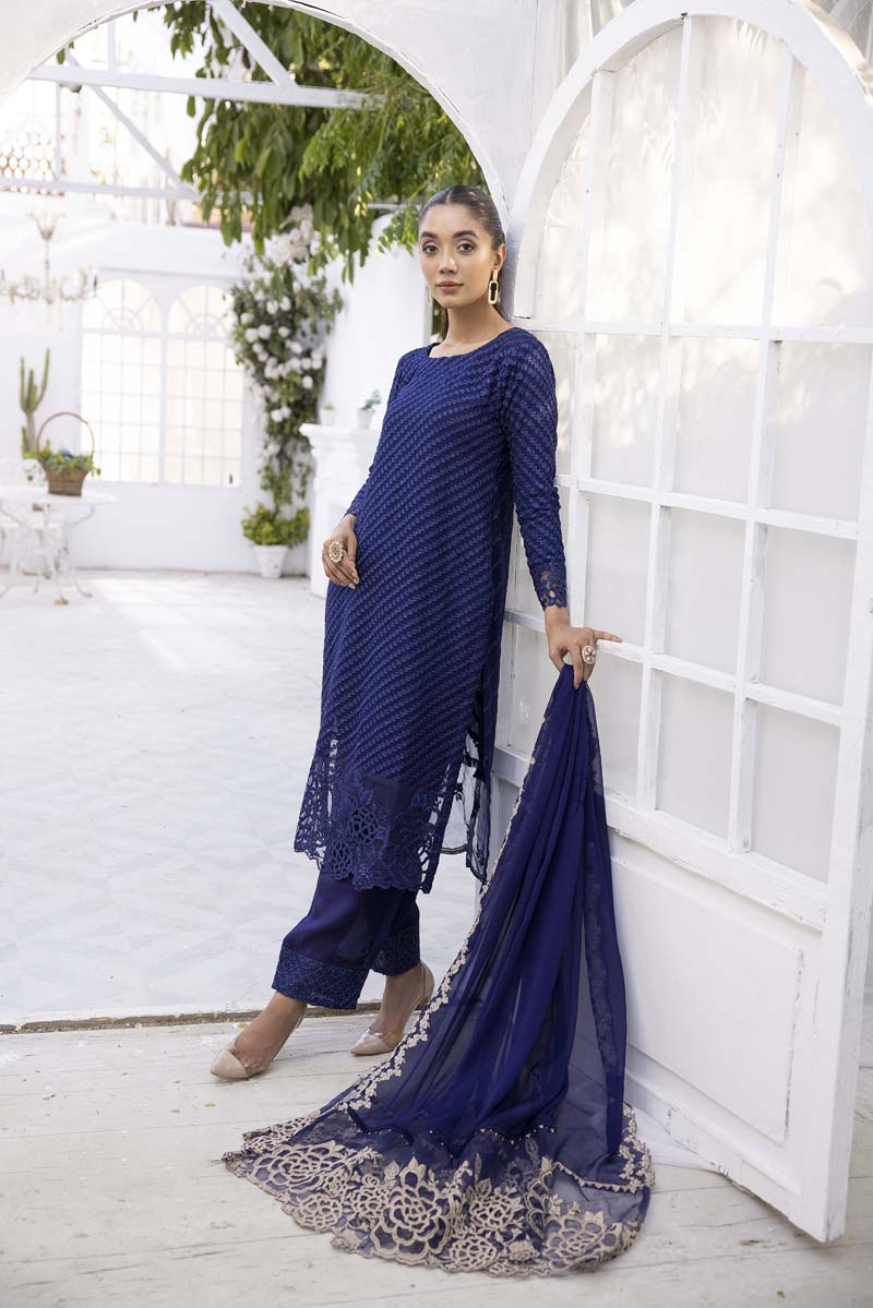 Azure Inspired Embroidered Aqua Serene Blue 3 Piece Wedding Outfit - Desi Posh
