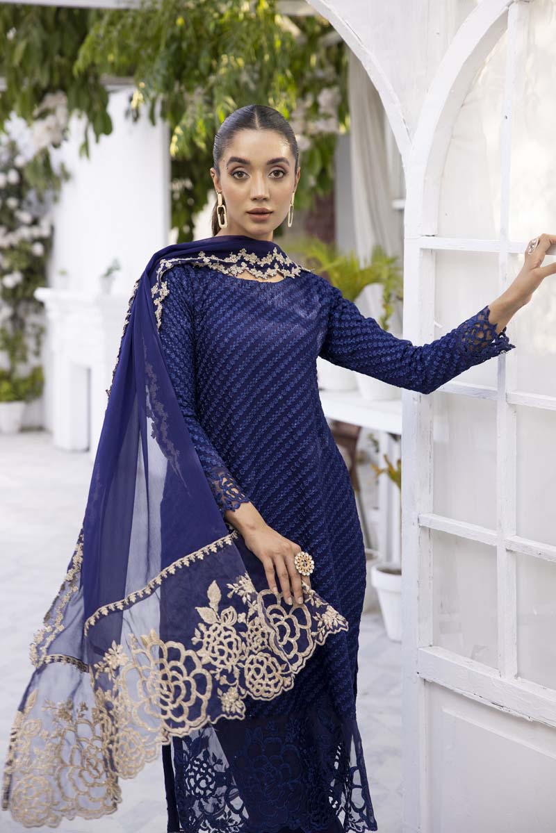 Azure Inspired Embroidered Aqua Serene Blue 3 Piece Wedding Outfit - Desi Posh