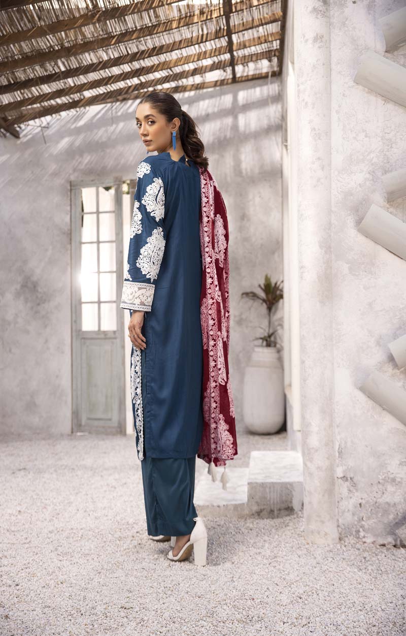 Jannat 3.0 Teal Ladies 3 Piece Suit With Chiffon Dupatta - Desi Posh