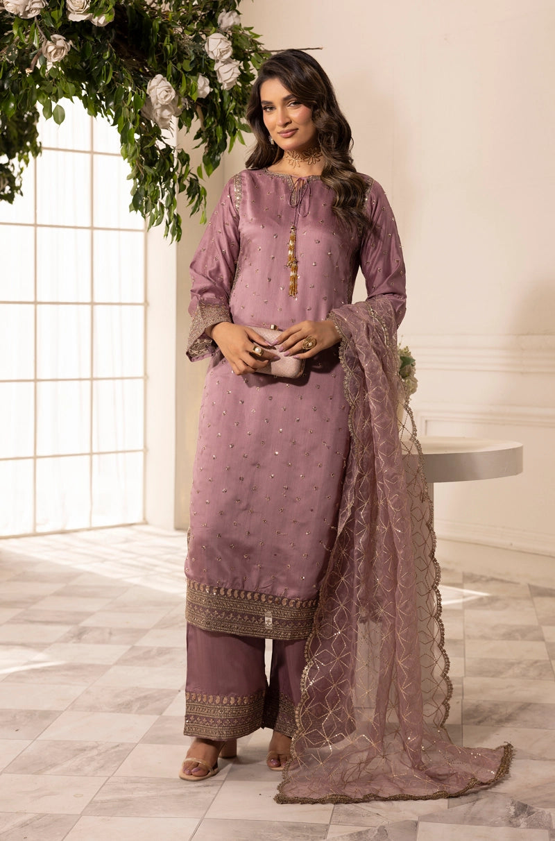 Charisma Amor Luxe Collection Viscose Silk 3 Piece Lilac Eid Outfit - Desi Posh