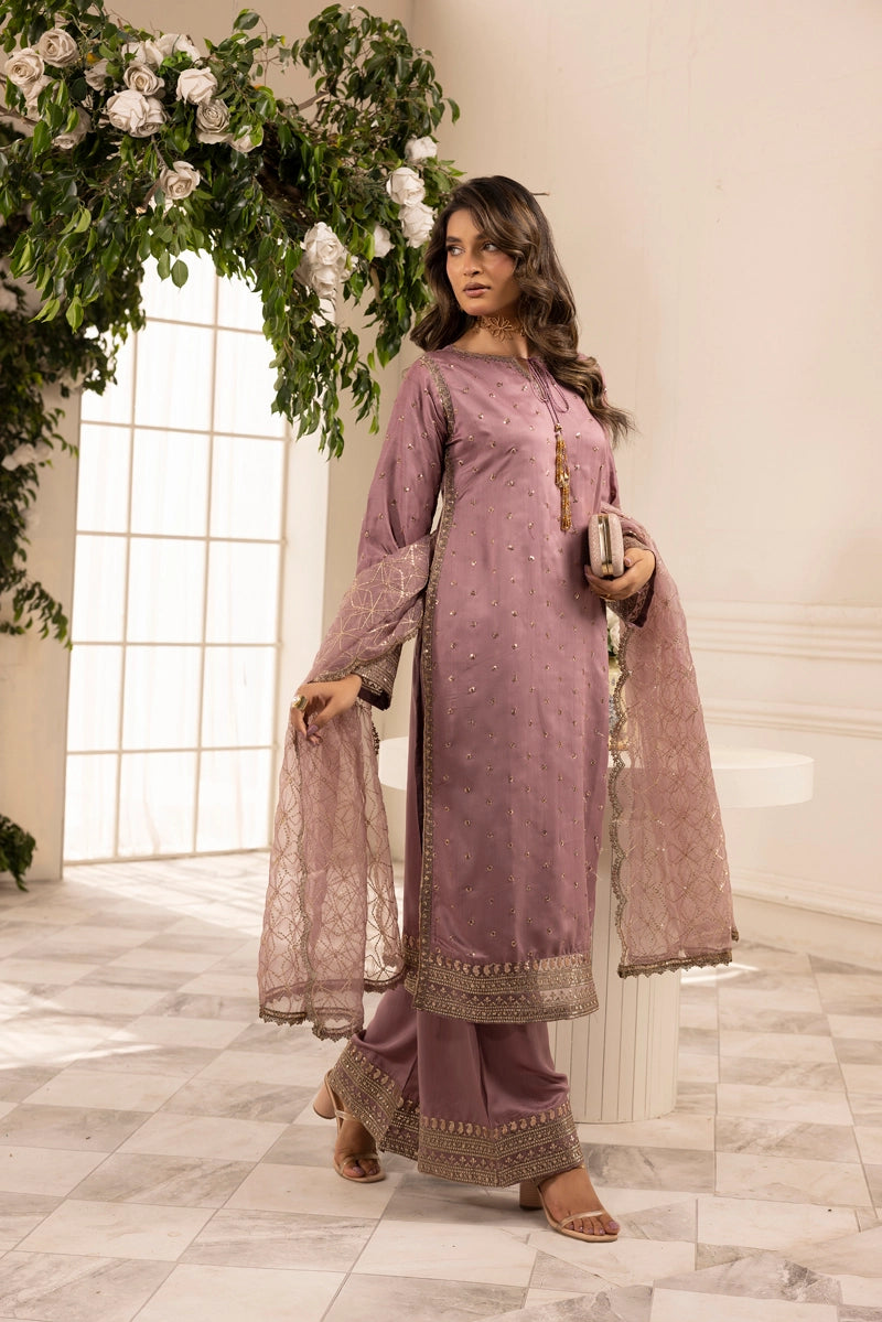 Charisma Amor Luxe Collection Viscose Silk 3 Piece Lilac Eid Outfit - Desi Posh