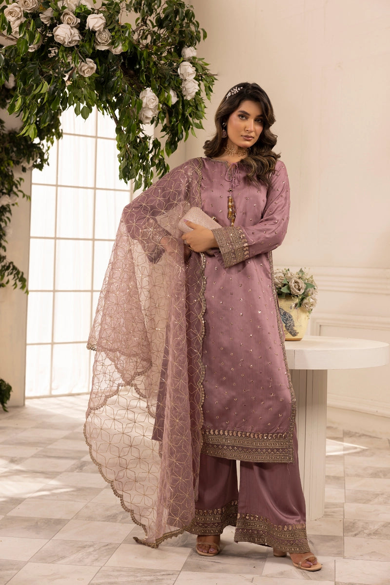 Charisma Amor Luxe Collection Viscose Silk 3 Piece Lilac Eid Outfit - Desi Posh