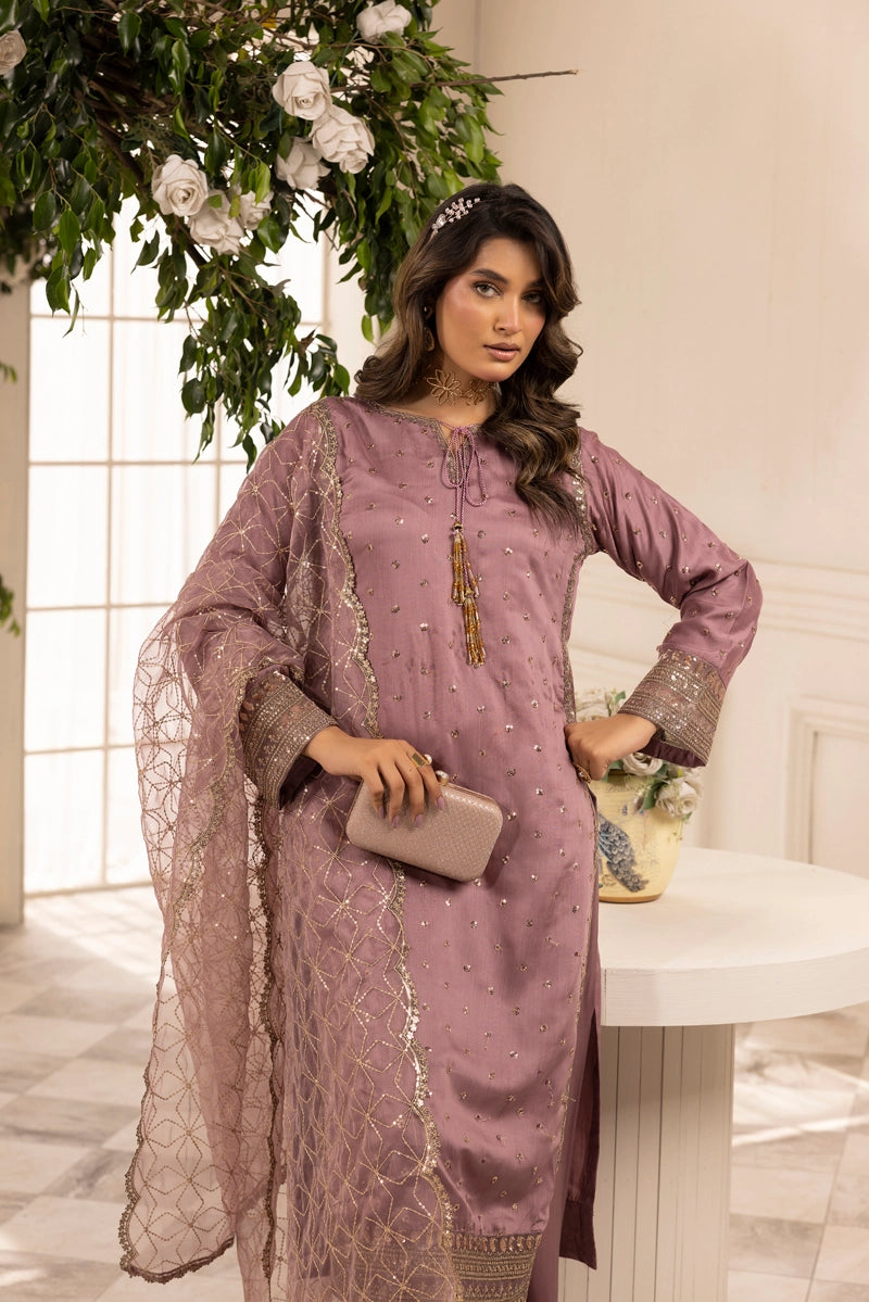 Charisma Amor Luxe Collection Viscose Silk 3 Piece Lilac Eid Outfit - Desi Posh