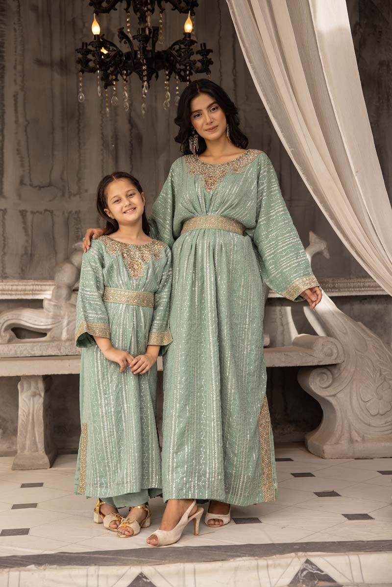 Jeem Mummy & Me Ladies Green 3 Piece Wedding Kaftan