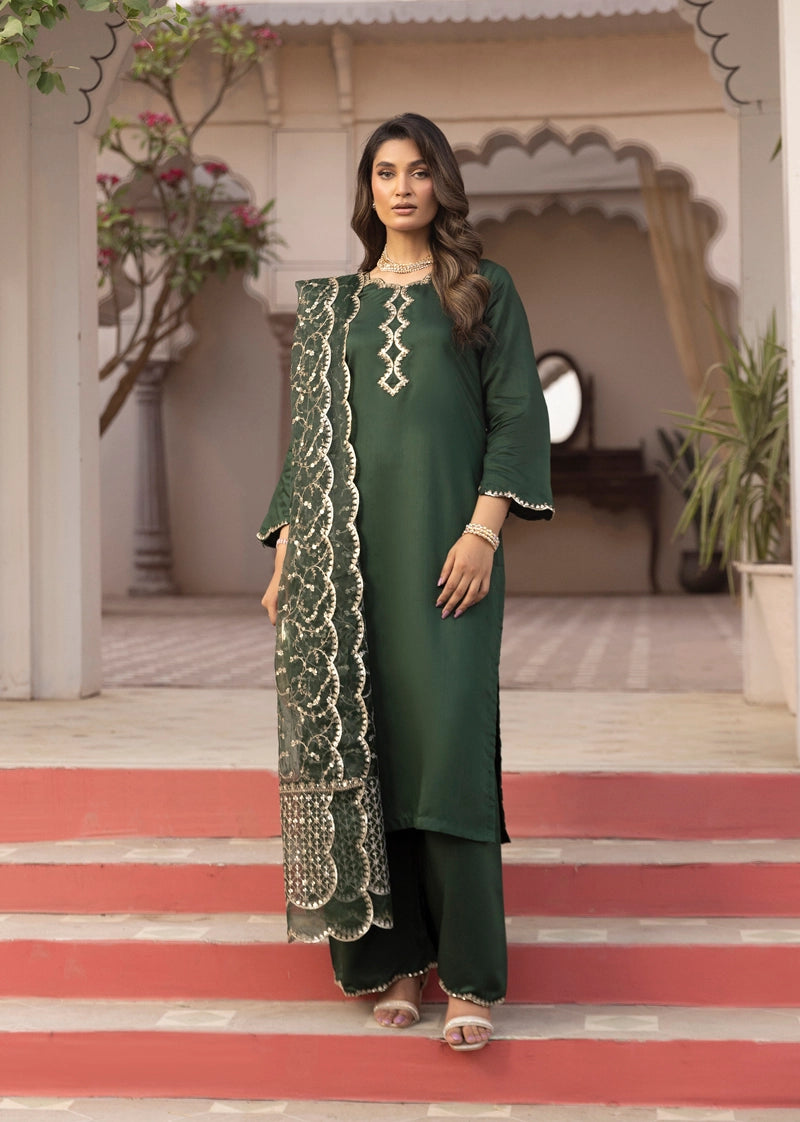Charisma Primo Luxe Collection Viscose Silk 3 Piece Green Outfit
