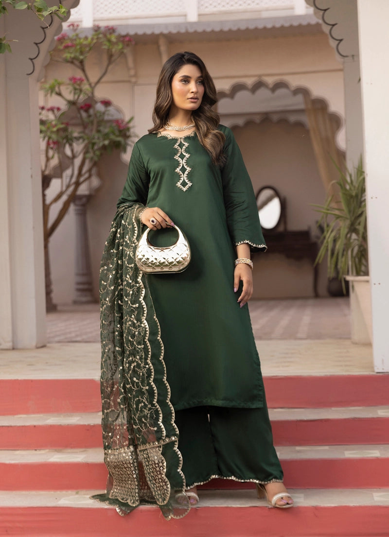 Charisma Primo Luxe Collection Viscose Silk 3 Piece Green Outfit