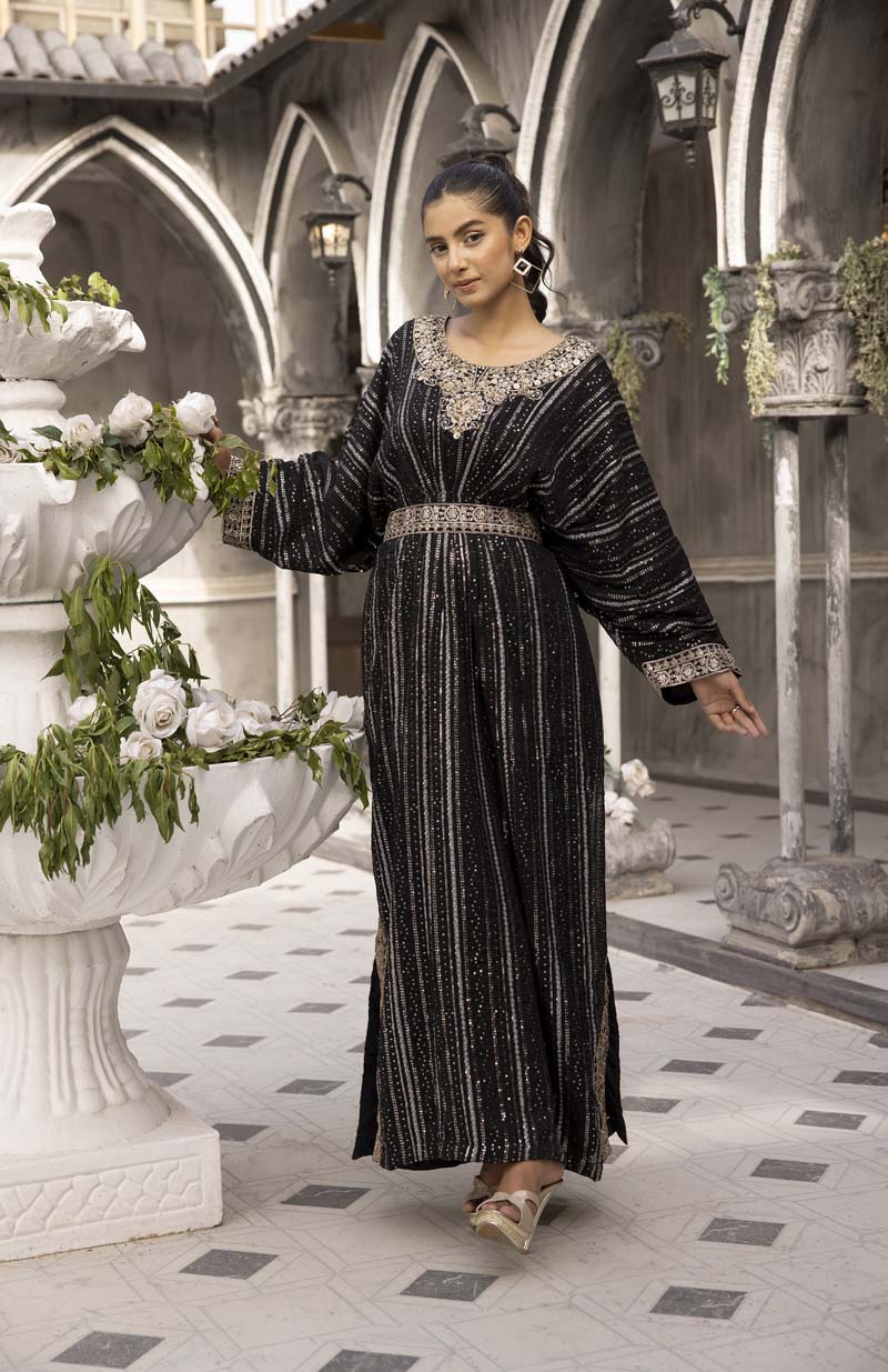 Jeem Mummy & Me Ladies Black 3 Piece Wedding Kaftan - Desi Posh