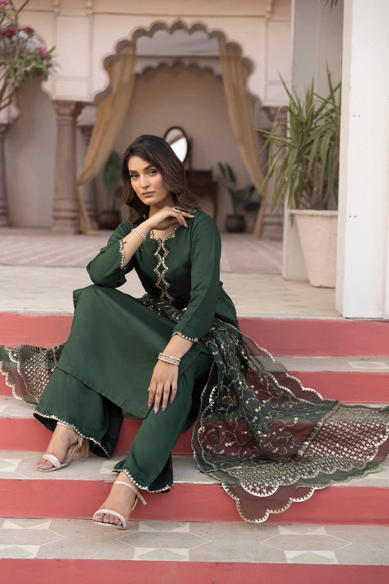 Charisma Primo Luxe Collection Viscose Silk 3 Piece Green Outfit
