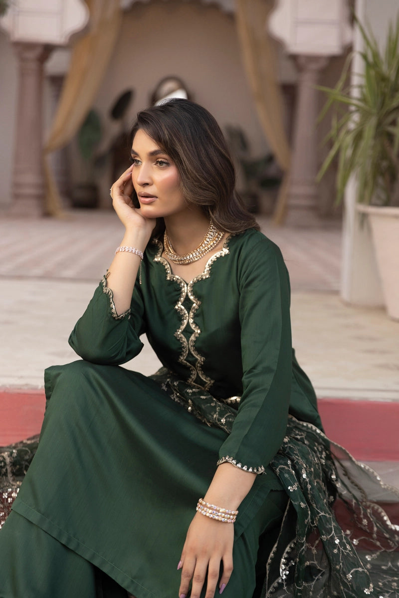 Charisma Primo Luxe Collection Viscose Silk 3 Piece Green Outfit