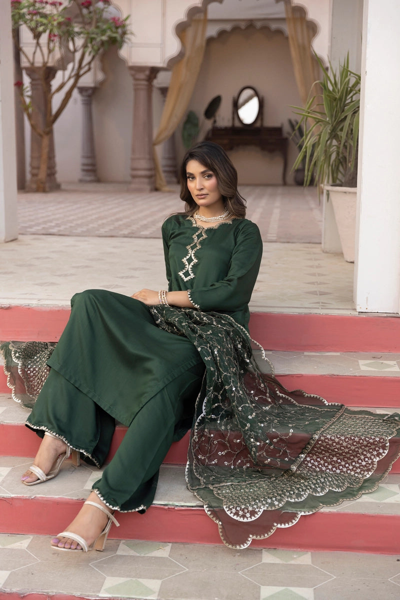 Charisma Primo Luxe Collection Viscose Silk 3 Piece Green Outfit
