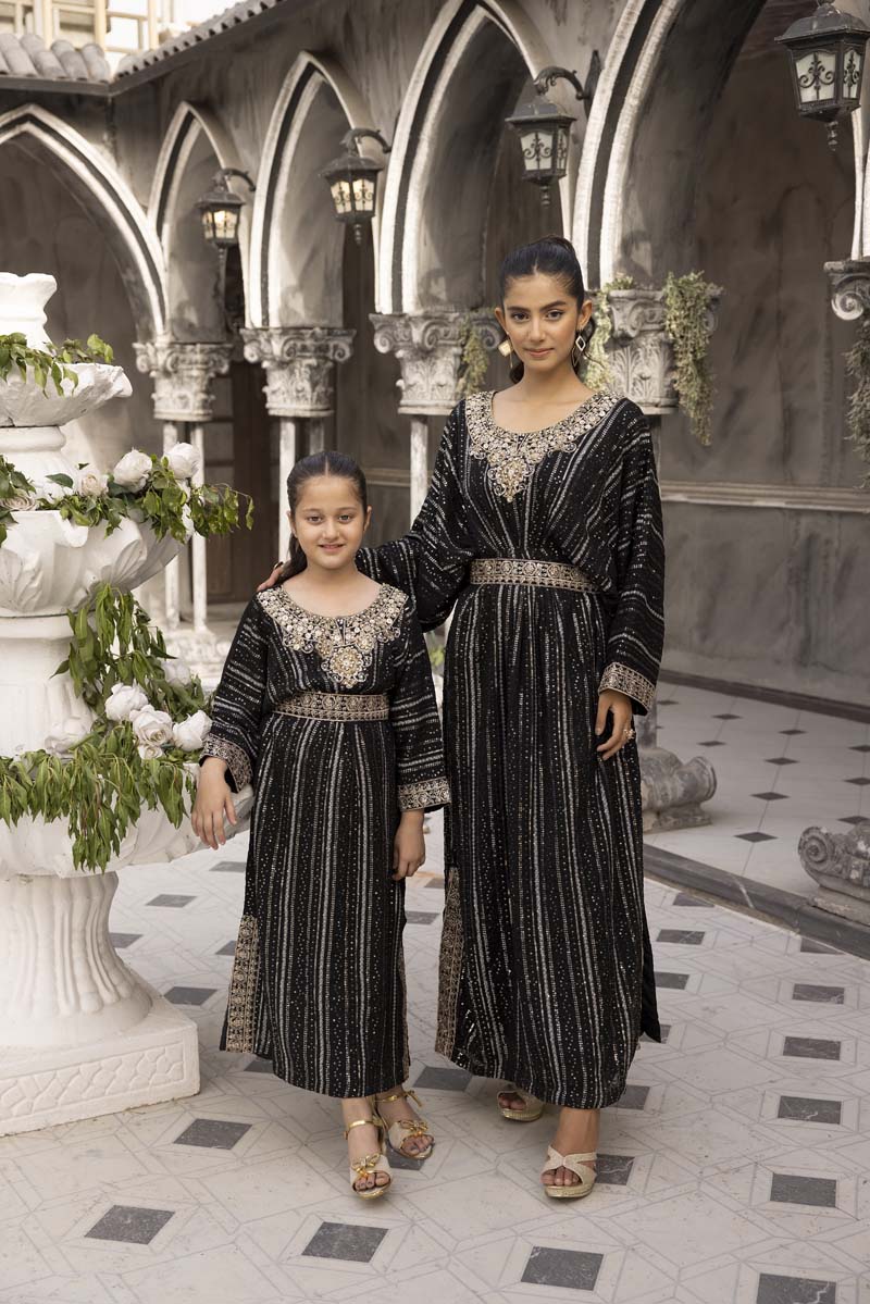 Jeem Mummy & Me Ladies Black 3 Piece Wedding Kaftan - Desi Posh