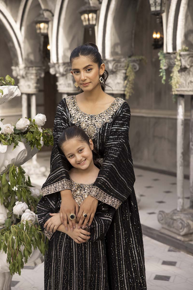 Jeem Mummy & Me Ladies Black 3 Piece Wedding Kaftan - Desi Posh
