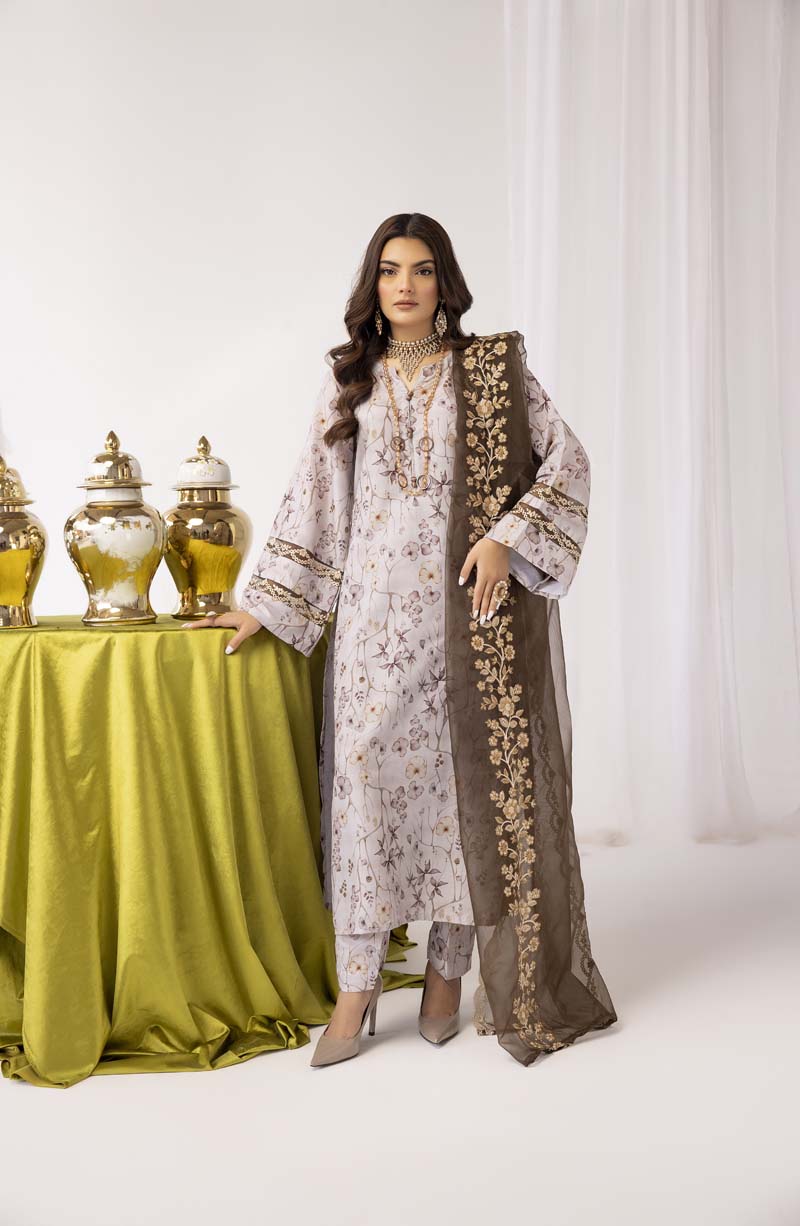 Mohagni Designer Mummy & Me Ladies 3 Piece Lawn Outfit Grey - Desi Posh