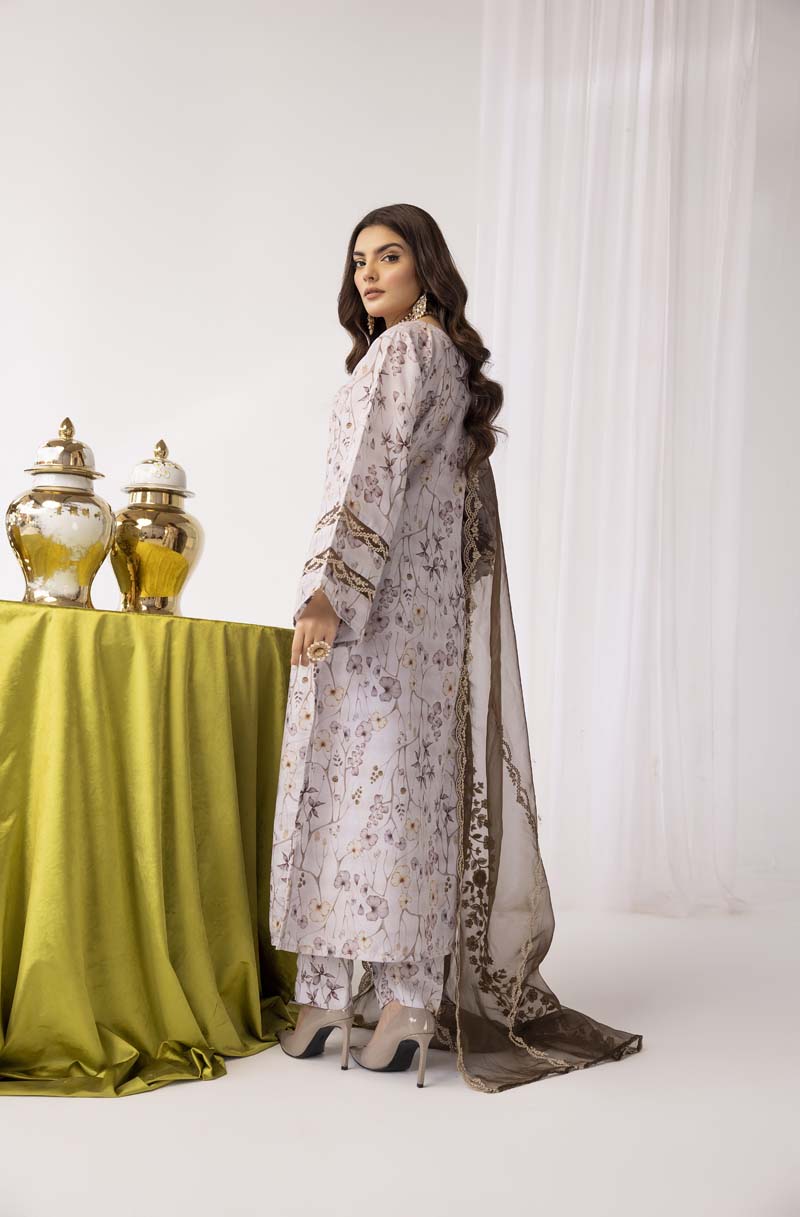 Mohagni Designer Mummy & Me Ladies 3 Piece Lawn Outfit Grey - Desi Posh