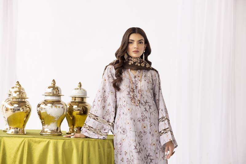 Mohagni Designer Mummy & Me Ladies 3 Piece Lawn Outfit Grey - Desi Posh