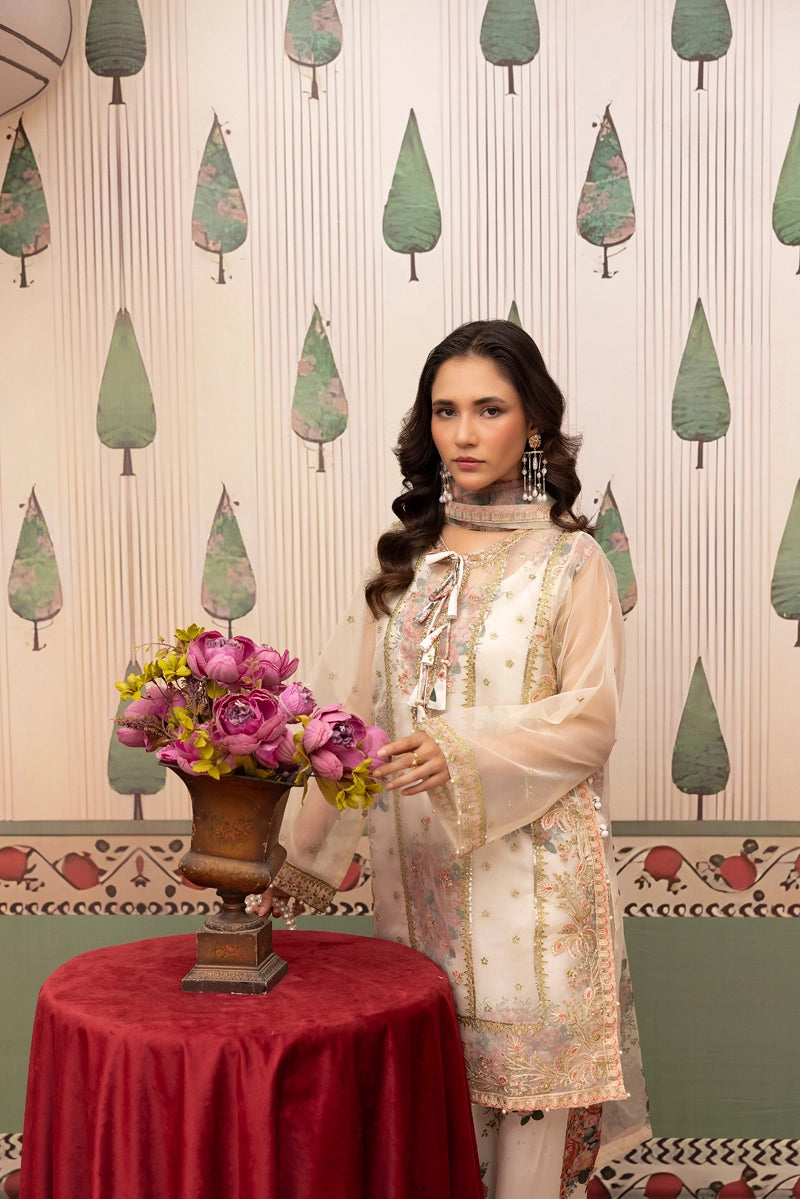 Ethnic Inspired Organza and Silk 4 Piece Suit With Printed Farshi Salwar - Desi Posh