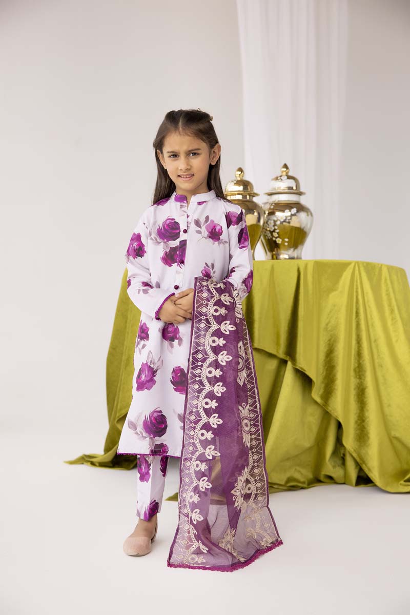 Mohagni Designer Mummy & Me Kids 3 Piece Lawn Outfit Beige Rose - Desi Posh