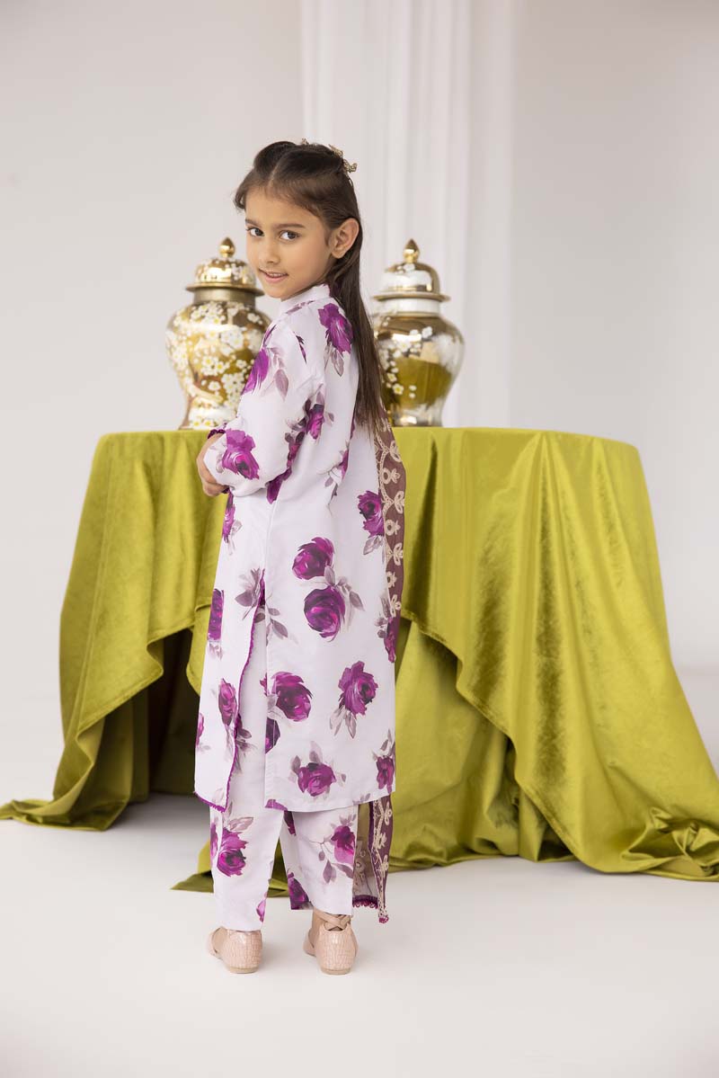 Mohagni Designer Mummy & Me Kids 3 Piece Lawn Outfit Beige Rose - Desi Posh