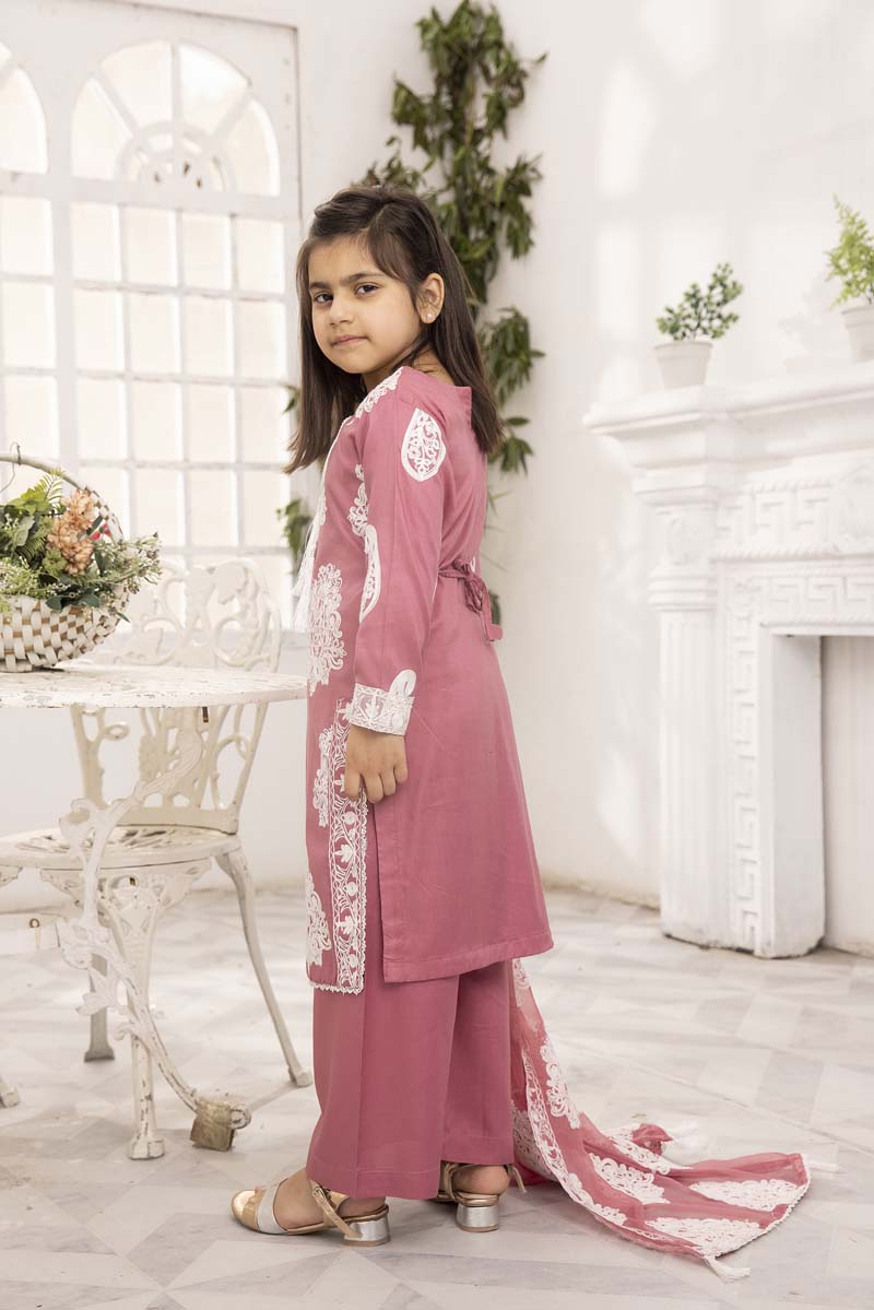 Jannat Pink Mummy & Me Girls 3 Piece Suit With Chiffon Dupatta - Desi Posh