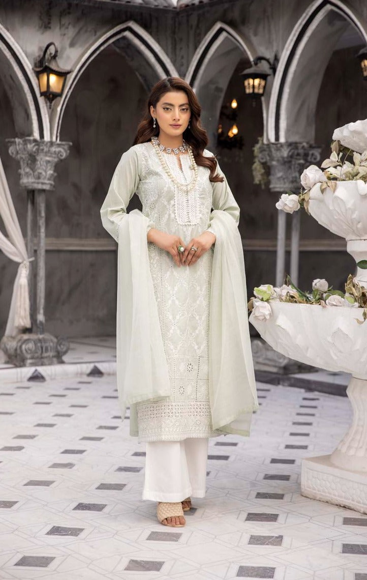 Sana Safinaz Inspired Ladies Mint Green Chikan Kari Mummy & Me Eid Outfit - Desi Posh