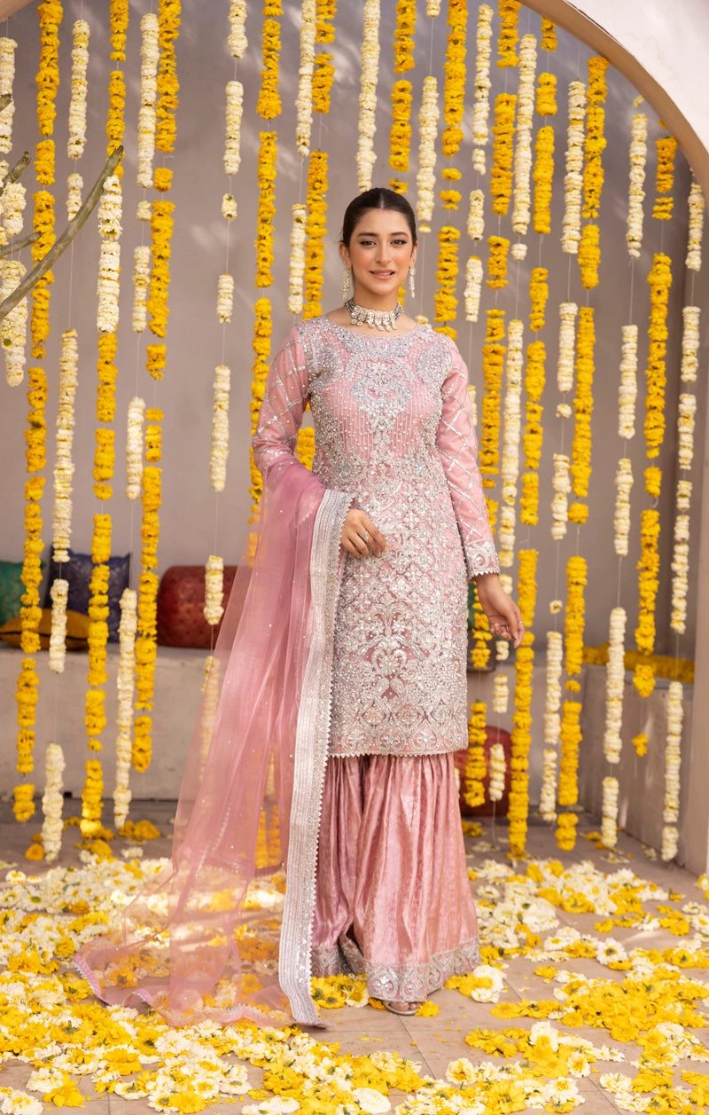 Aliyah Mother & Daughter Pink Ladies Wedding Gharara Oufit - Desi Posh