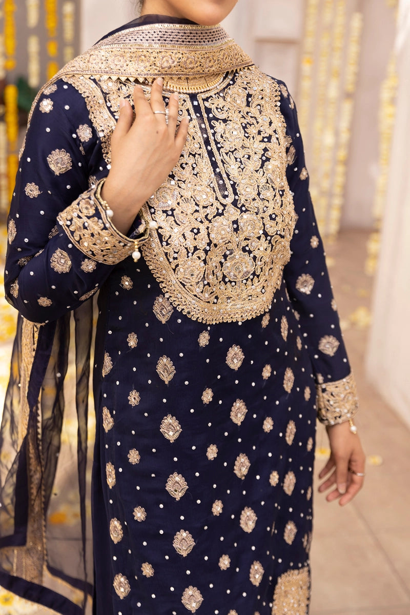 Aliyah Mother & Daughter Navy Ladies Wedding Farshi Gharara Oufit - Desi Posh