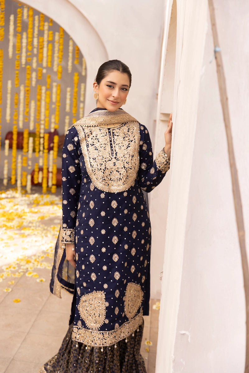 Aliyah Mother & Daughter Navy Ladies Wedding Farshi Gharara Oufit - Desi Posh