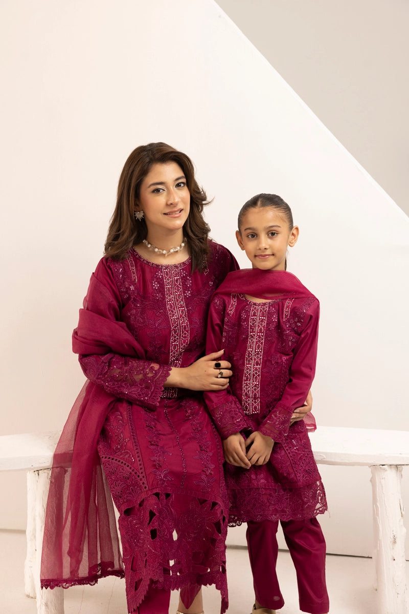 Maria B Inspired Mummy & Me Girls 3 Piece Outfit Deep Pink