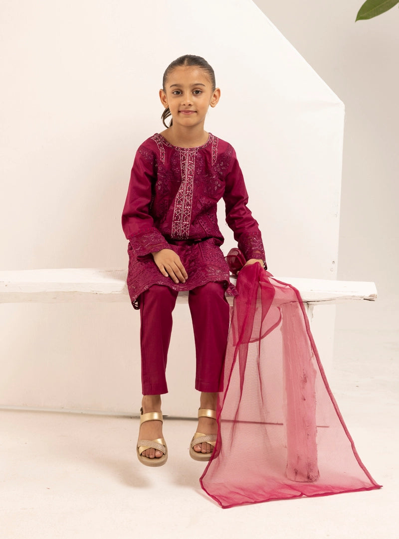 Maria B Inspired Mummy & Me Girls 3 Piece Outfit Deep Pink