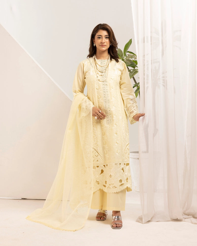 Maria B Inspired Ladies 3 Piece Outfit Butter Yellow - Desi Posh