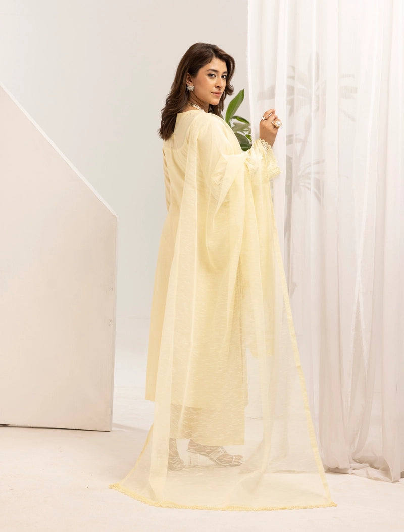Maria B Inspired Ladies 3 Piece Outfit Butter Yellow - Desi Posh