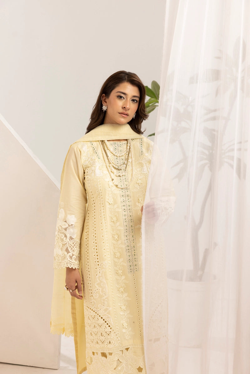 Maria B Inspired Ladies 3 Piece Outfit Butter Yellow - Desi Posh