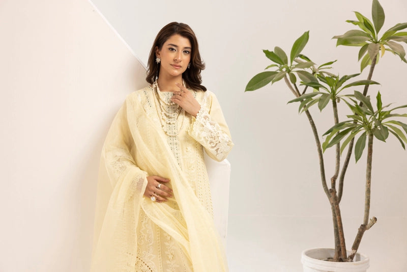 Maria B Inspired Ladies 3 Piece Outfit Butter Yellow - Desi Posh