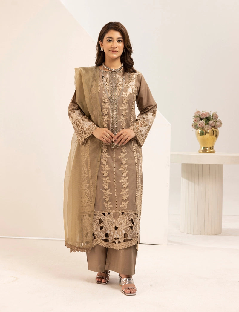 Maria B Inspired Mummy & Me Ladies 3 Piece Outfit Brown - Desi Posh