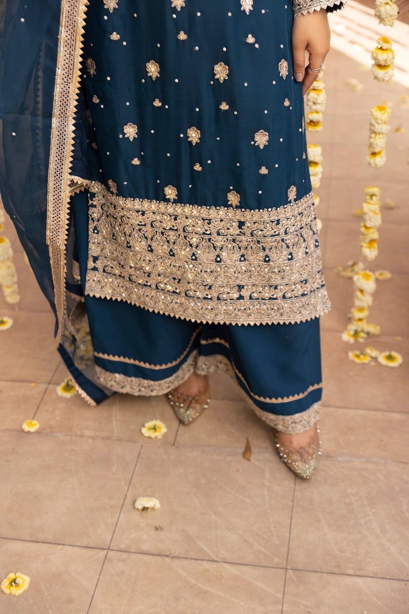 Aliyah Mother & Daughter Teal Green Ladies Wedding Palazzo Oufit - Desi Posh