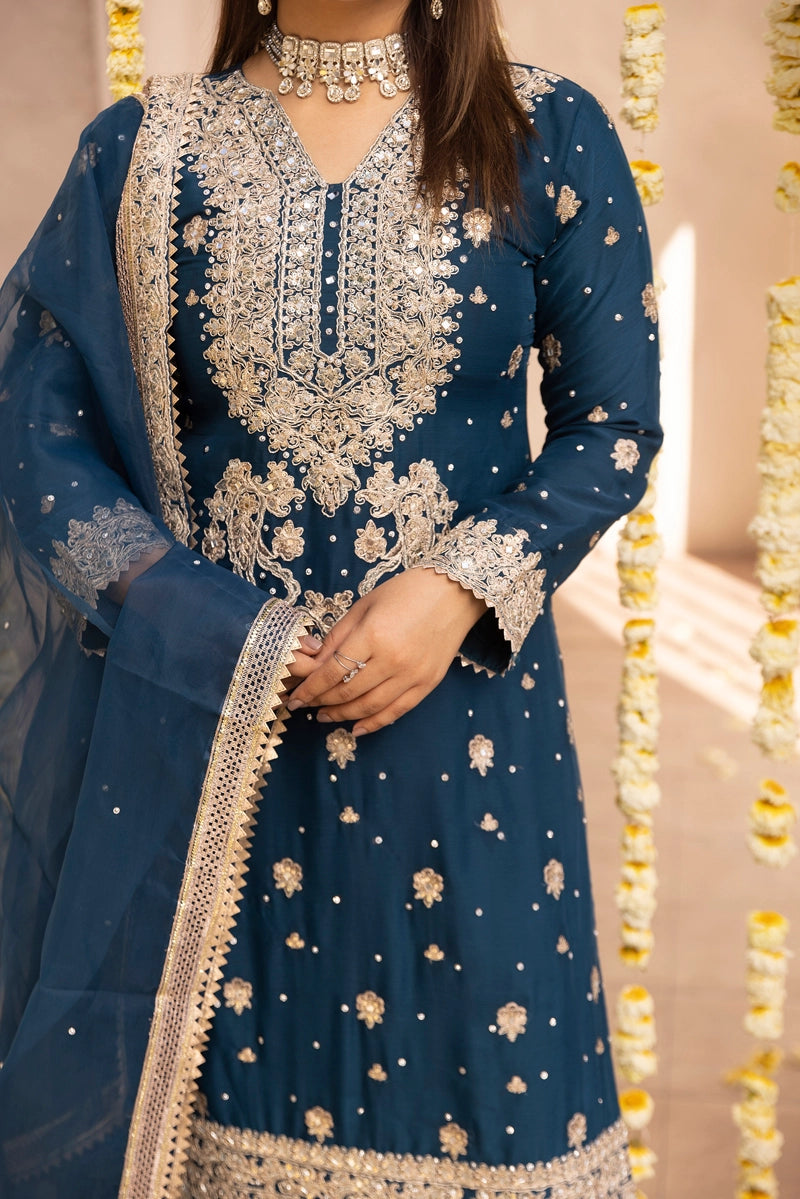 Aliyah Mother & Daughter Teal Green Ladies Wedding Palazzo Oufit - Desi Posh