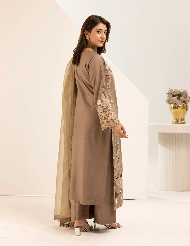 Maria B Inspired Mummy & Me Ladies 3 Piece Outfit Brown - Desi Posh