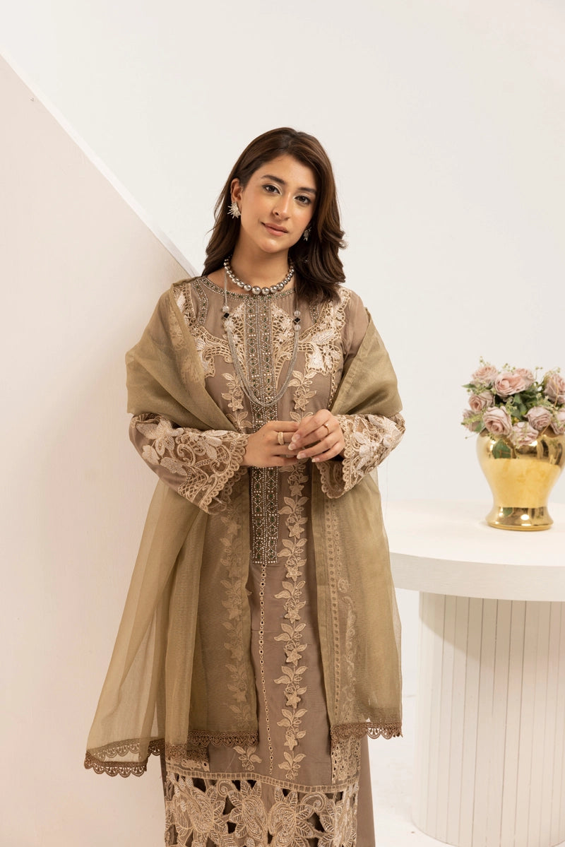 Maria B Inspired Mummy & Me Ladies 3 Piece Outfit Brown - Desi Posh