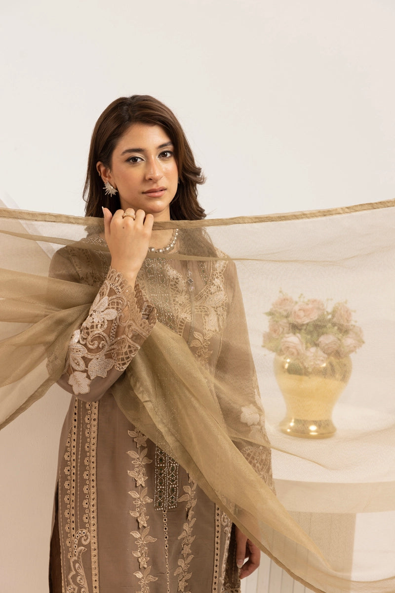 Maria B Inspired Mummy & Me Ladies 3 Piece Outfit Brown - Desi Posh